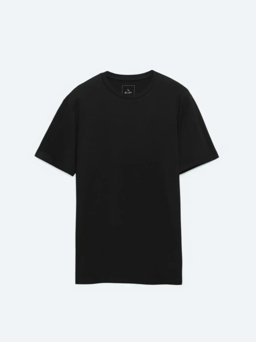 Siyah Bisiklet Yaka Pamuk Karışımlı T-Shirt - 5