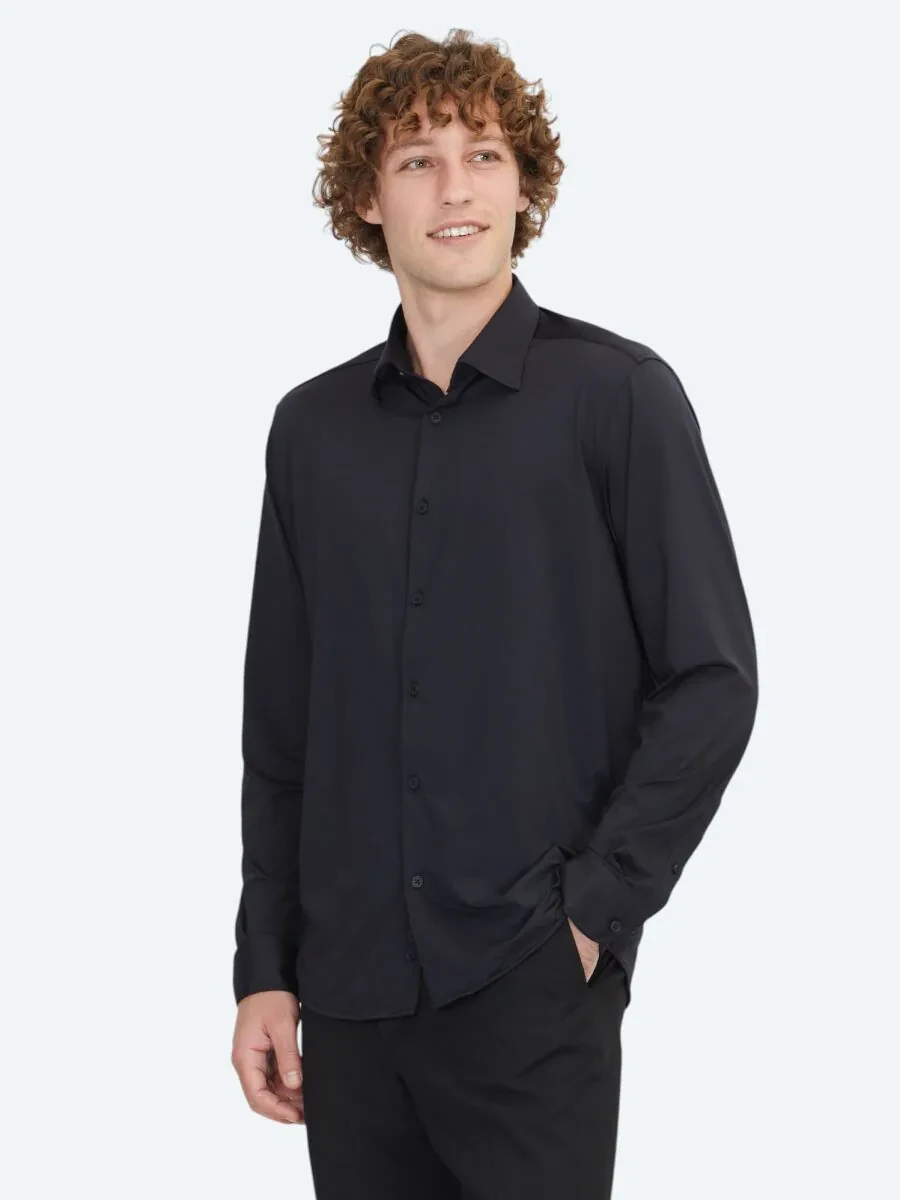 Siyah Regular Fit Casual Gömlek - 1
