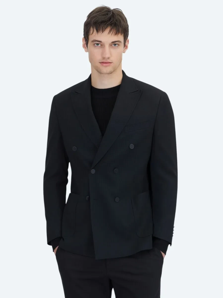 Siyah Çizgili Comfort Fit Ceket - 1