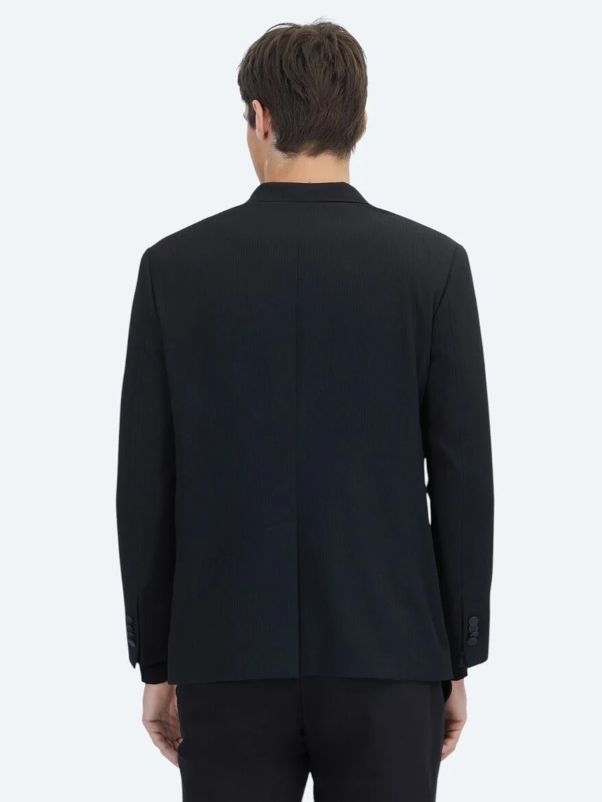 Siyah Çizgili Comfort Fit Ceket - 5