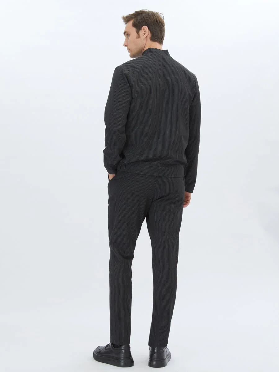 Siyah Çizgili Comfort Fit Takım Elbise - 7