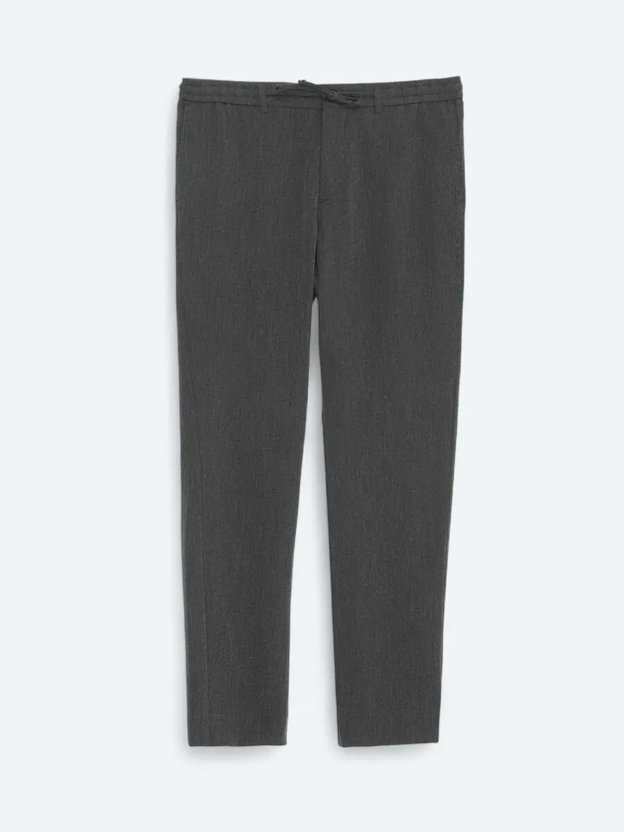 Siyah Çizgili Dokuma Jogging Fit Casual Pantolon - 1