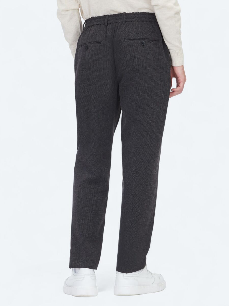 Siyah Çizgili Dokuma Jogging Fit Casual Pantolon - 4