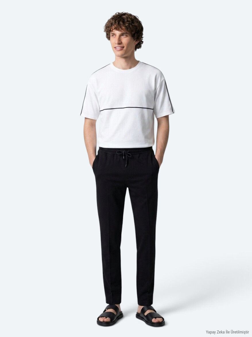 Siyah Çizgili Dokuma Jogging Fit Casual Pantolon - KİP