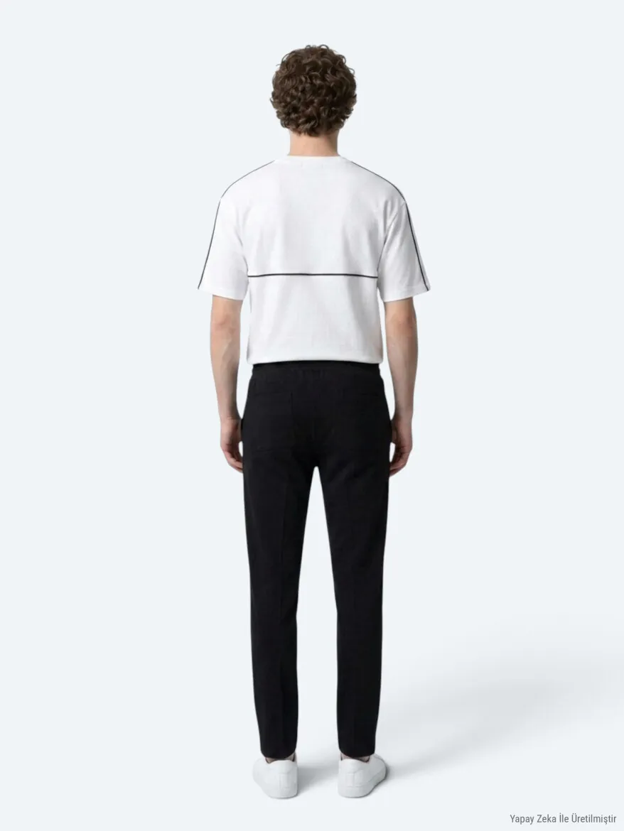 Siyah Çizgili Dokuma Jogging Fit Casual Pantolon - 6