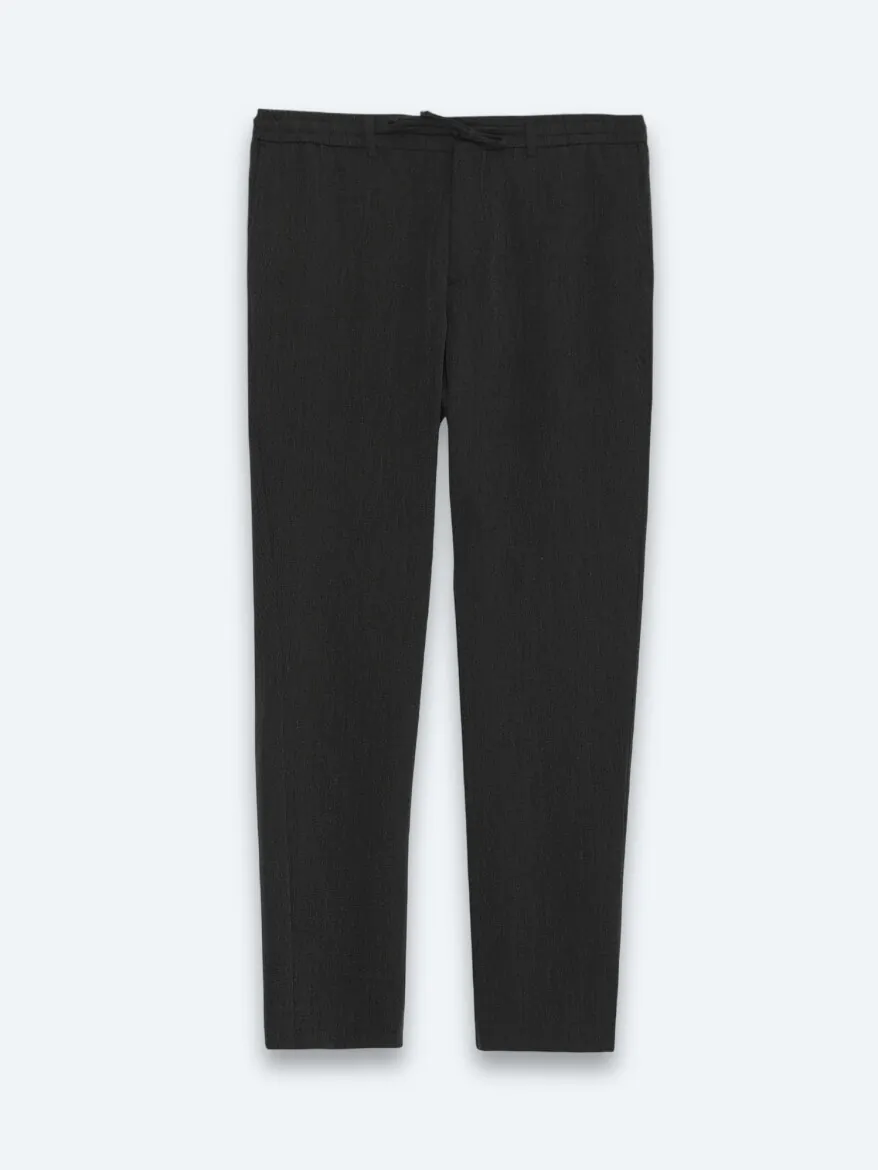 Siyah Çizgili Dokuma Jogging Fit Casual Pantolon - 7