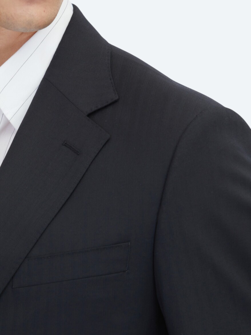 Siyah Çizgili Modern Fit %100 Yün Takım Elbise - 4