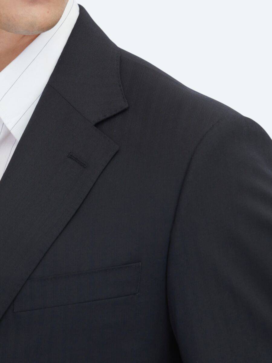 Siyah Çizgili Modern Fit %100 Yün Takım Elbise - 4
