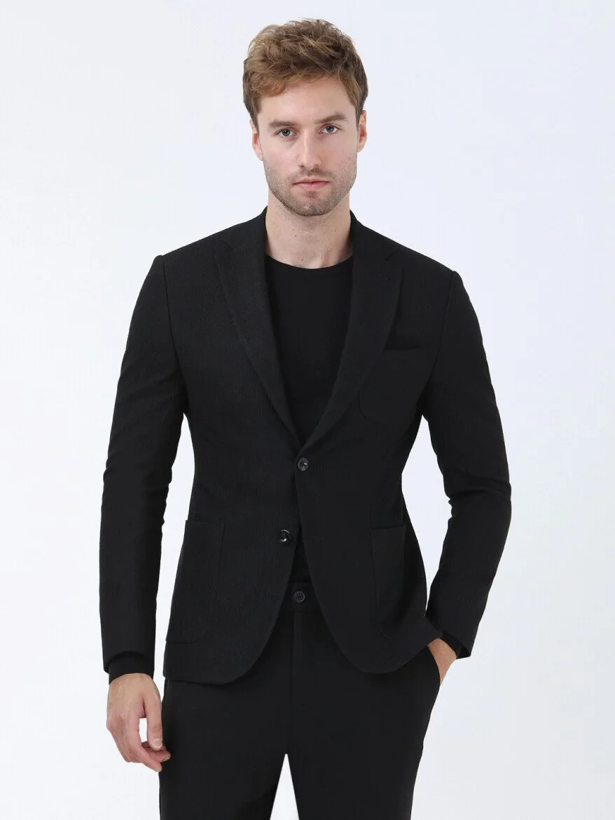Siyah Çizgili Modern Fit Ceket - 1