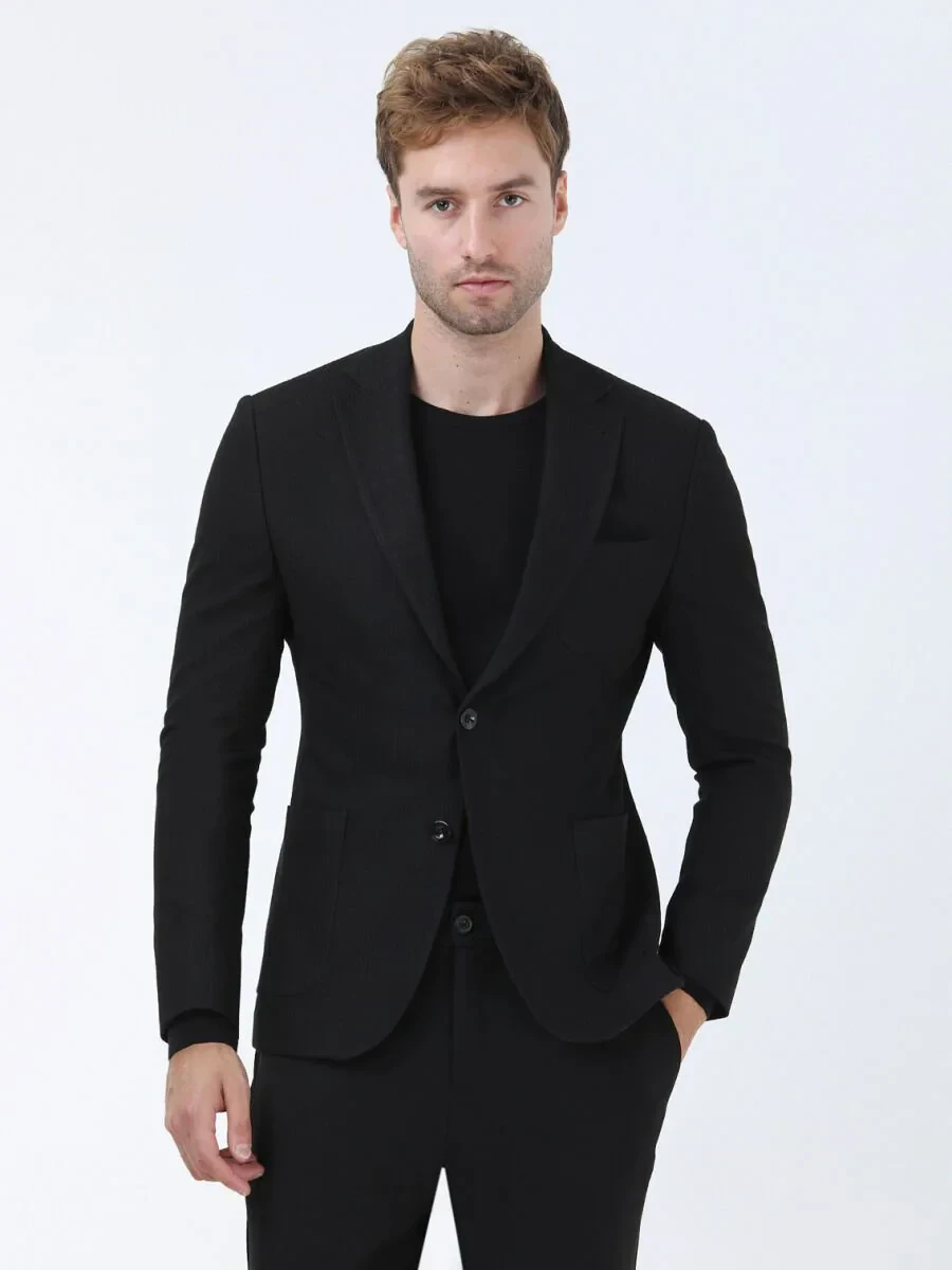 Siyah Çizgili Modern Fit Ceket - 1