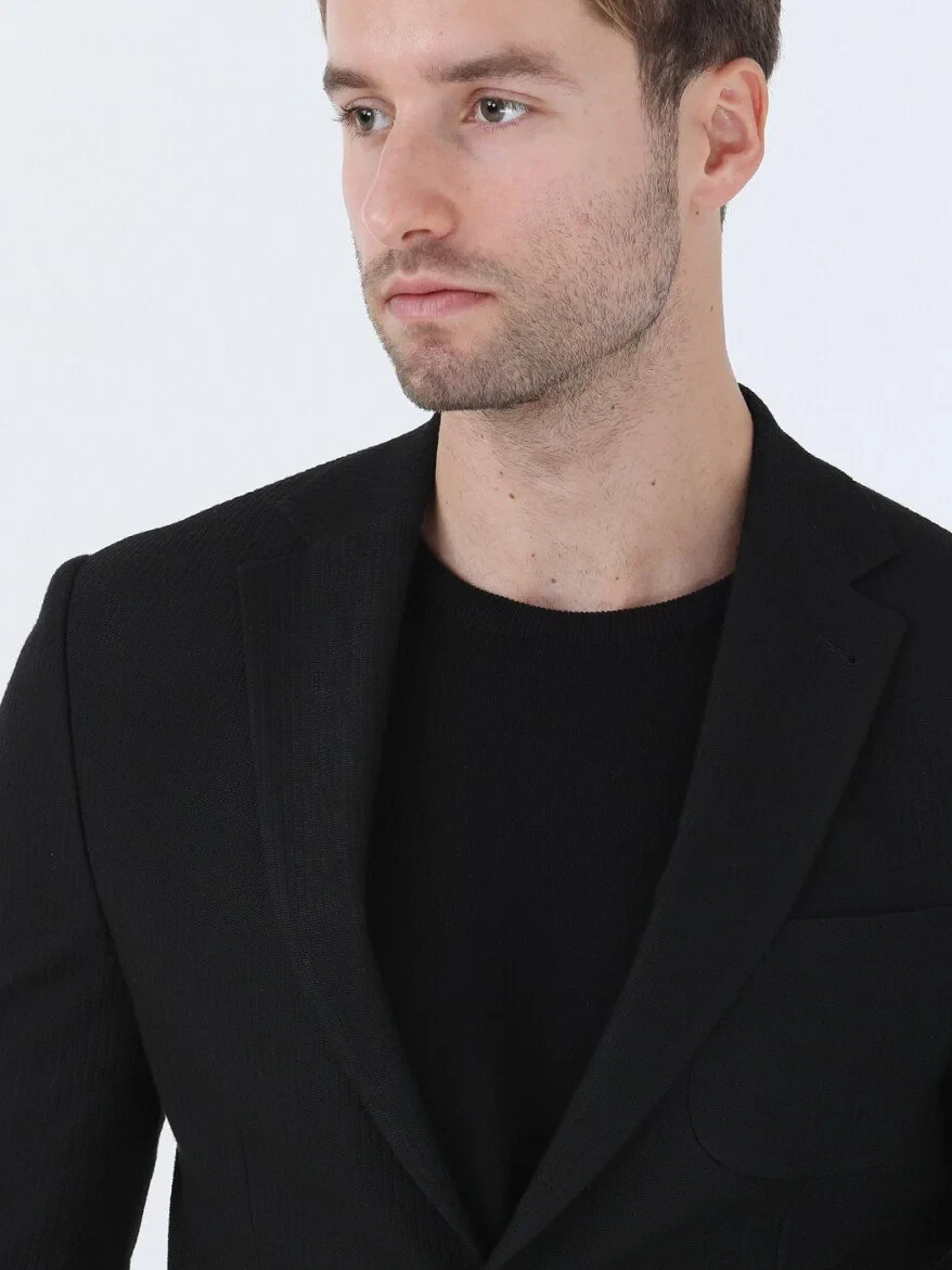 Siyah Çizgili Modern Fit Ceket - 3