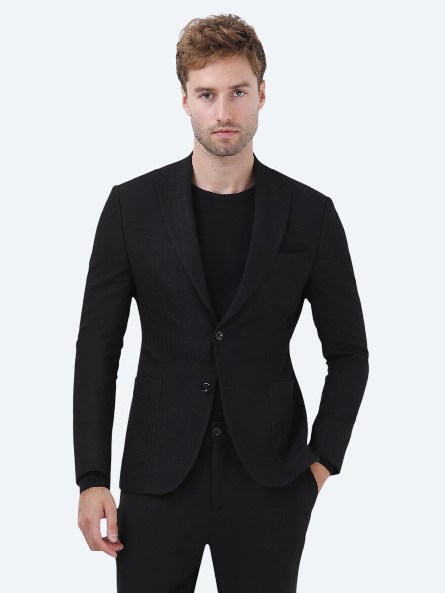 Siyah Çizgili Modern Fit Ceket - 1