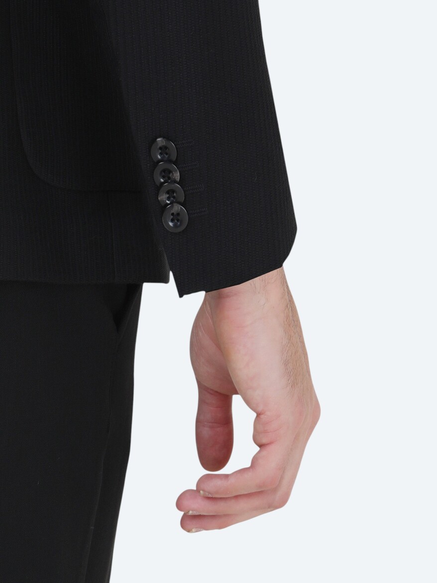 Siyah Çizgili Modern Fit Ceket - 5