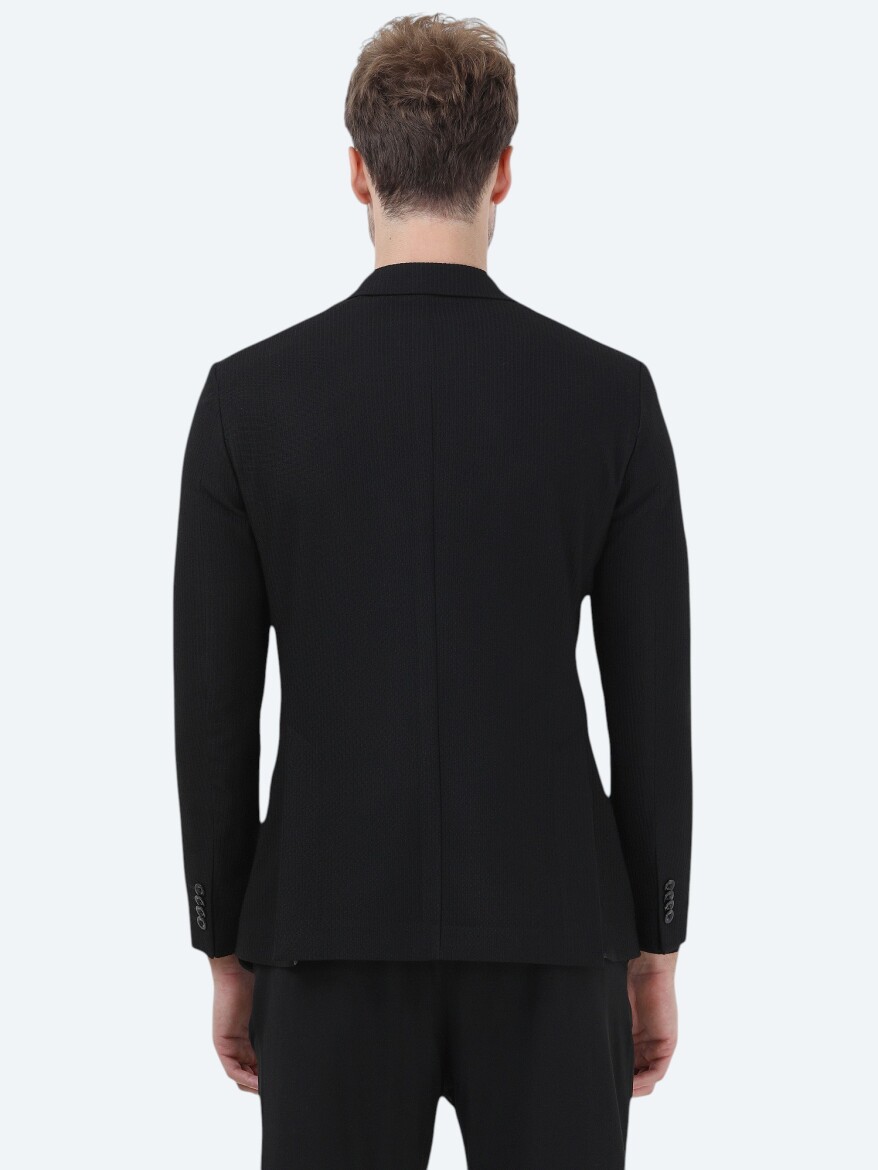 Siyah Çizgili Modern Fit Ceket - 6