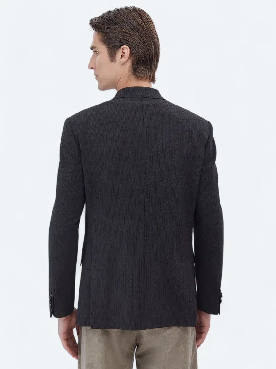 Siyah Çizgili Modern Fit Ceket - 7