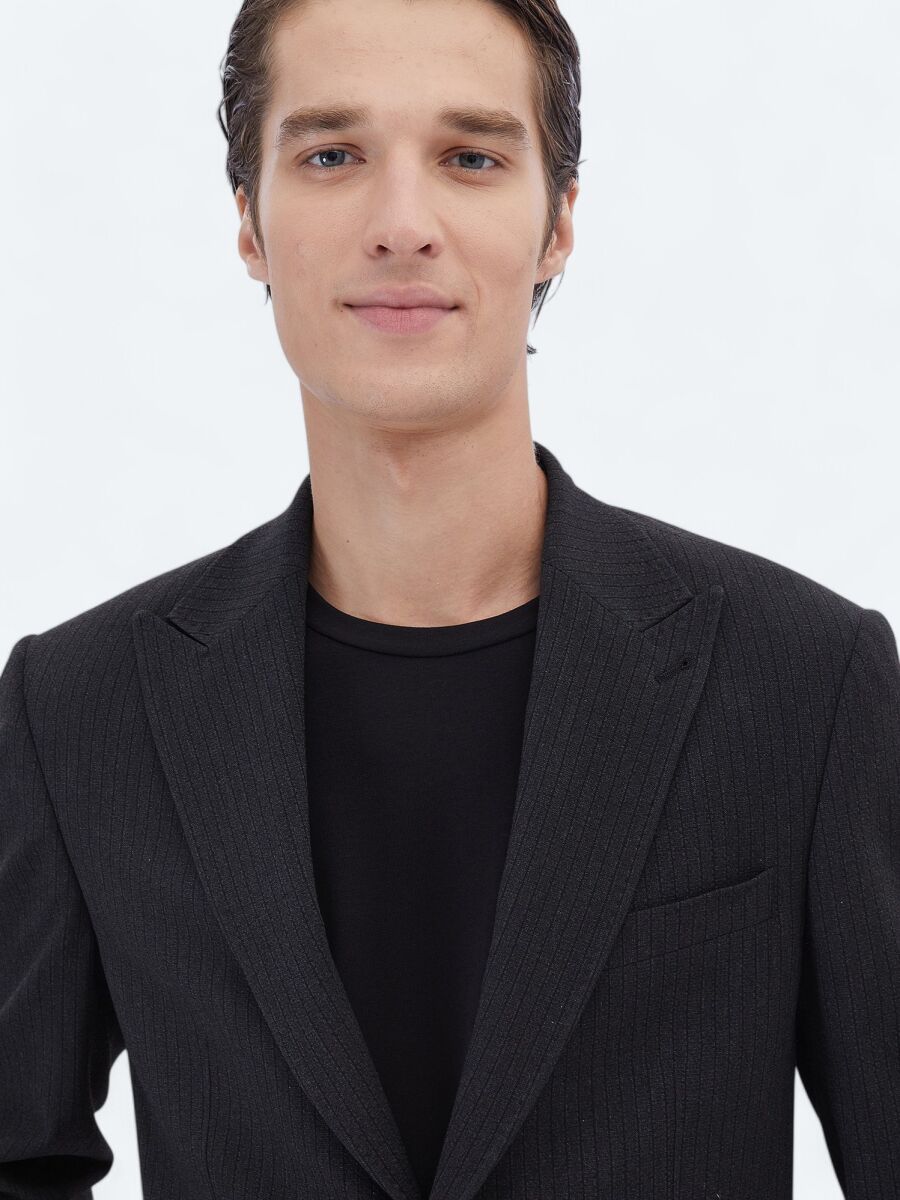Siyah Çizgili Modern Fit Ceket - 3