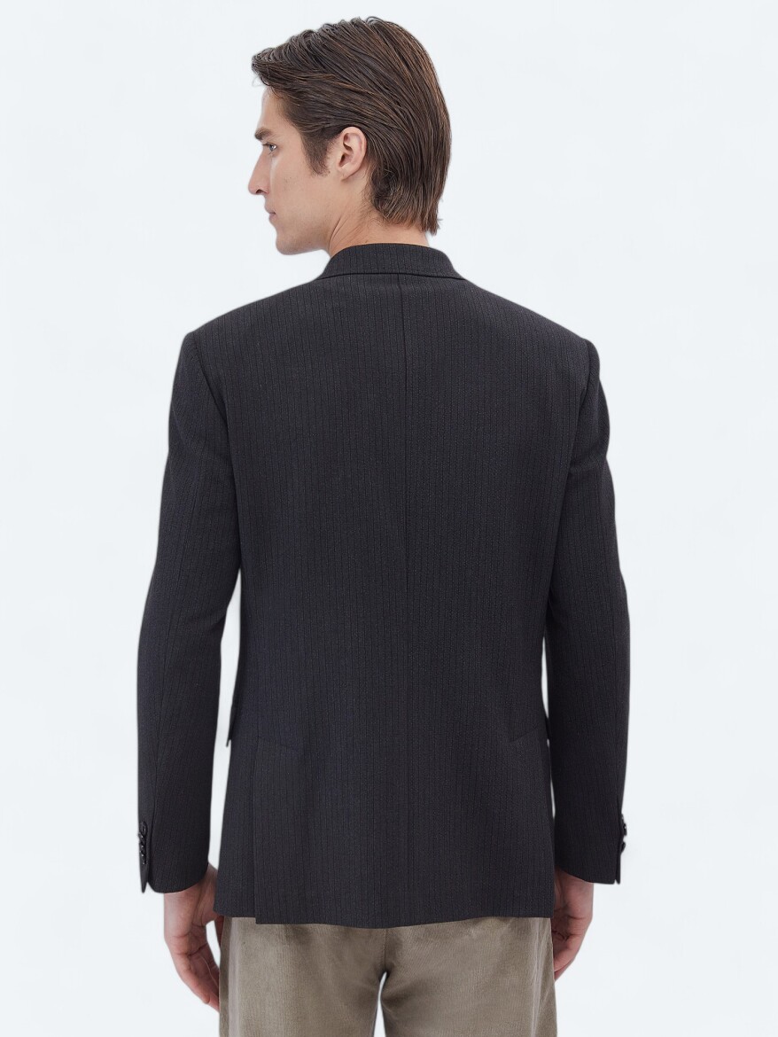 Siyah Çizgili Modern Fit Ceket - 7