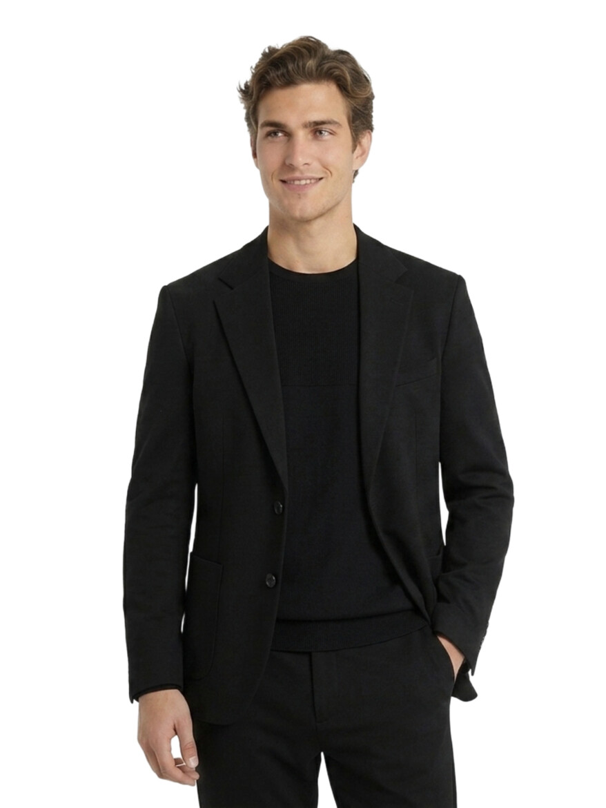 Siyah Çizgili Modern Fit Örme Takım Elbise - KİP