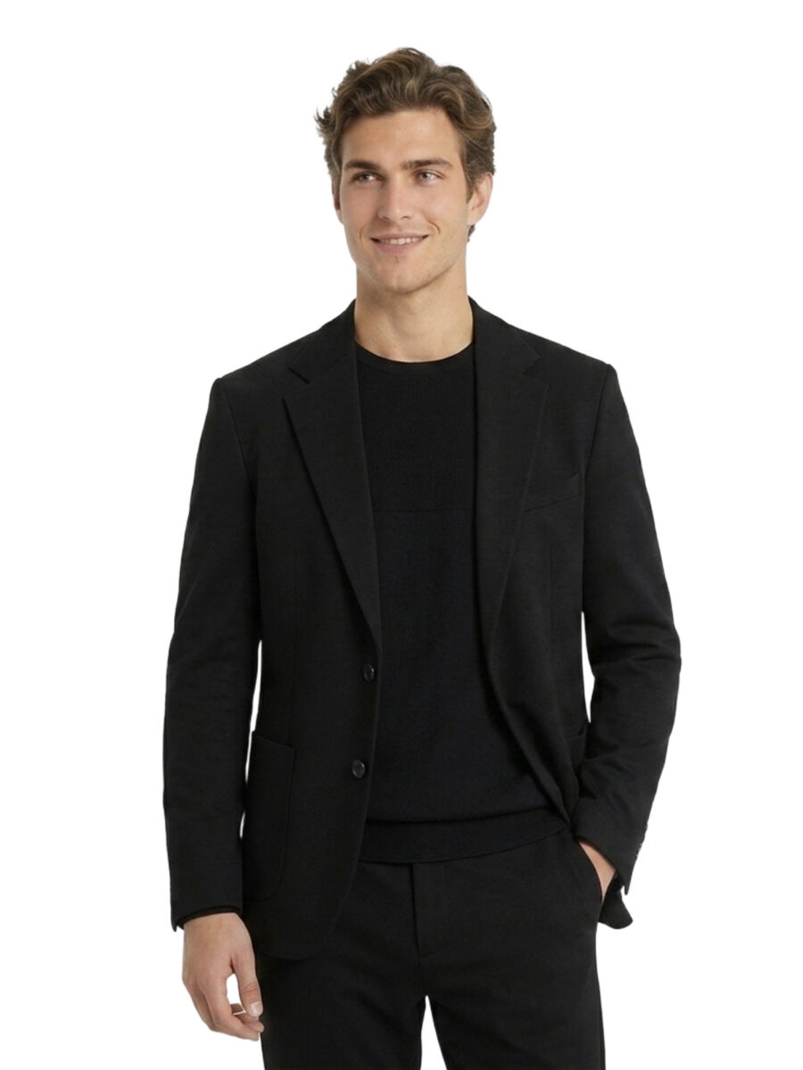 Siyah Çizgili Modern Fit Örme Takım Elbise - 1
