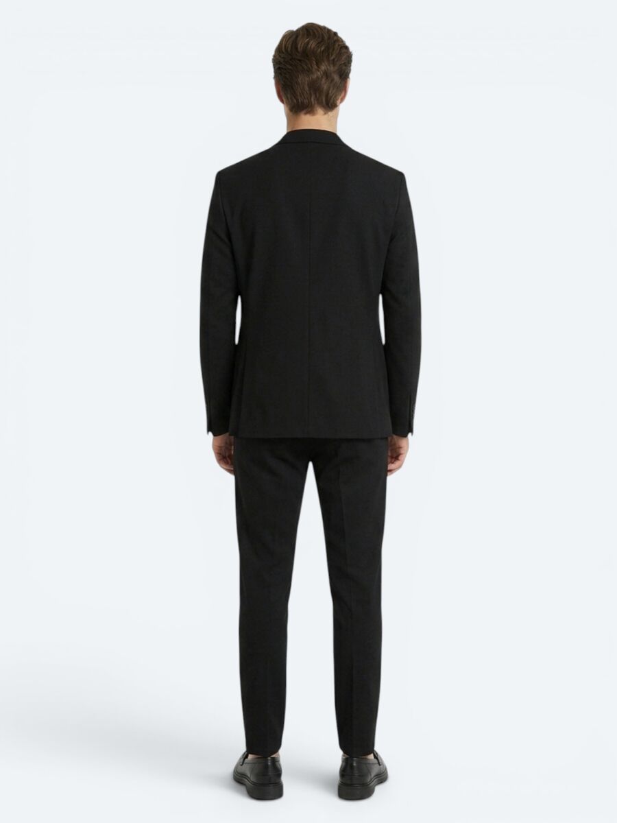 Siyah Çizgili Modern Fit Örme Takım Elbise - 5