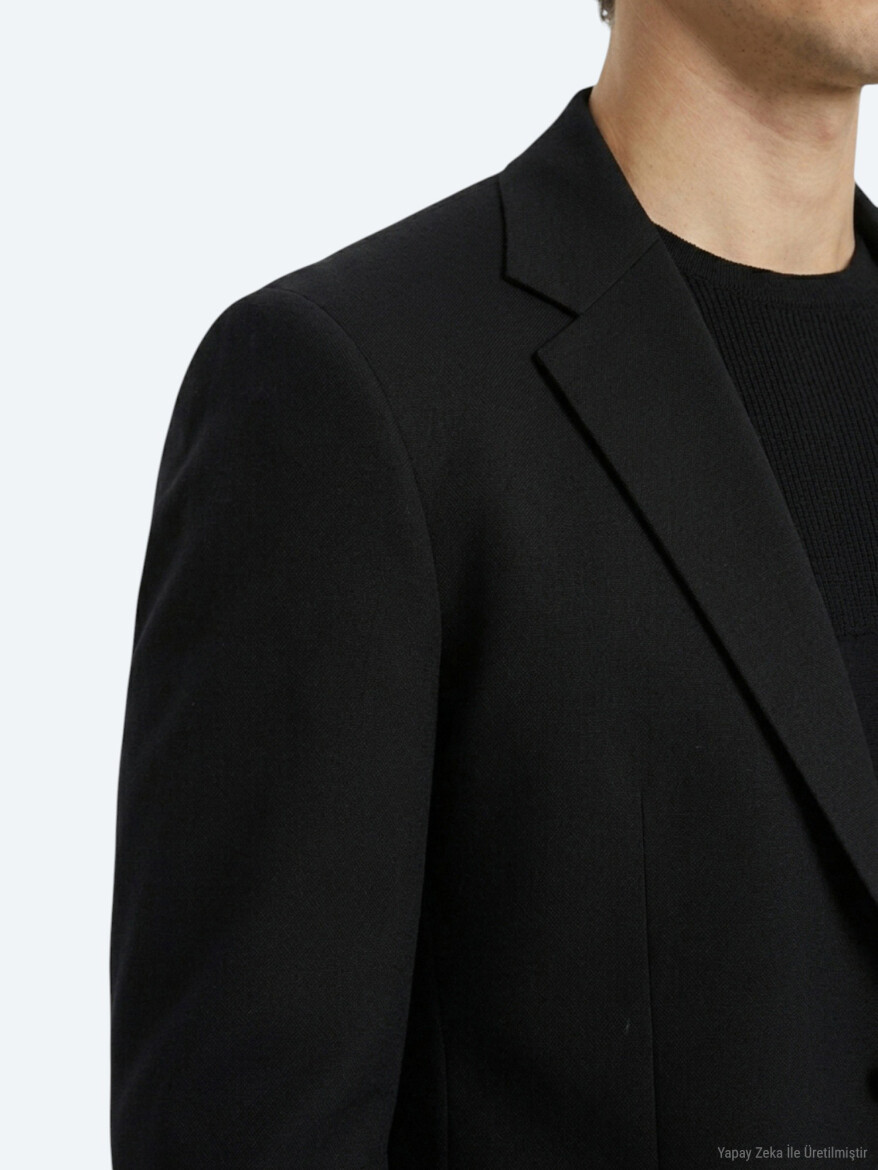 Siyah Çizgili Modern Fit Örme Takım Elbise - 4
