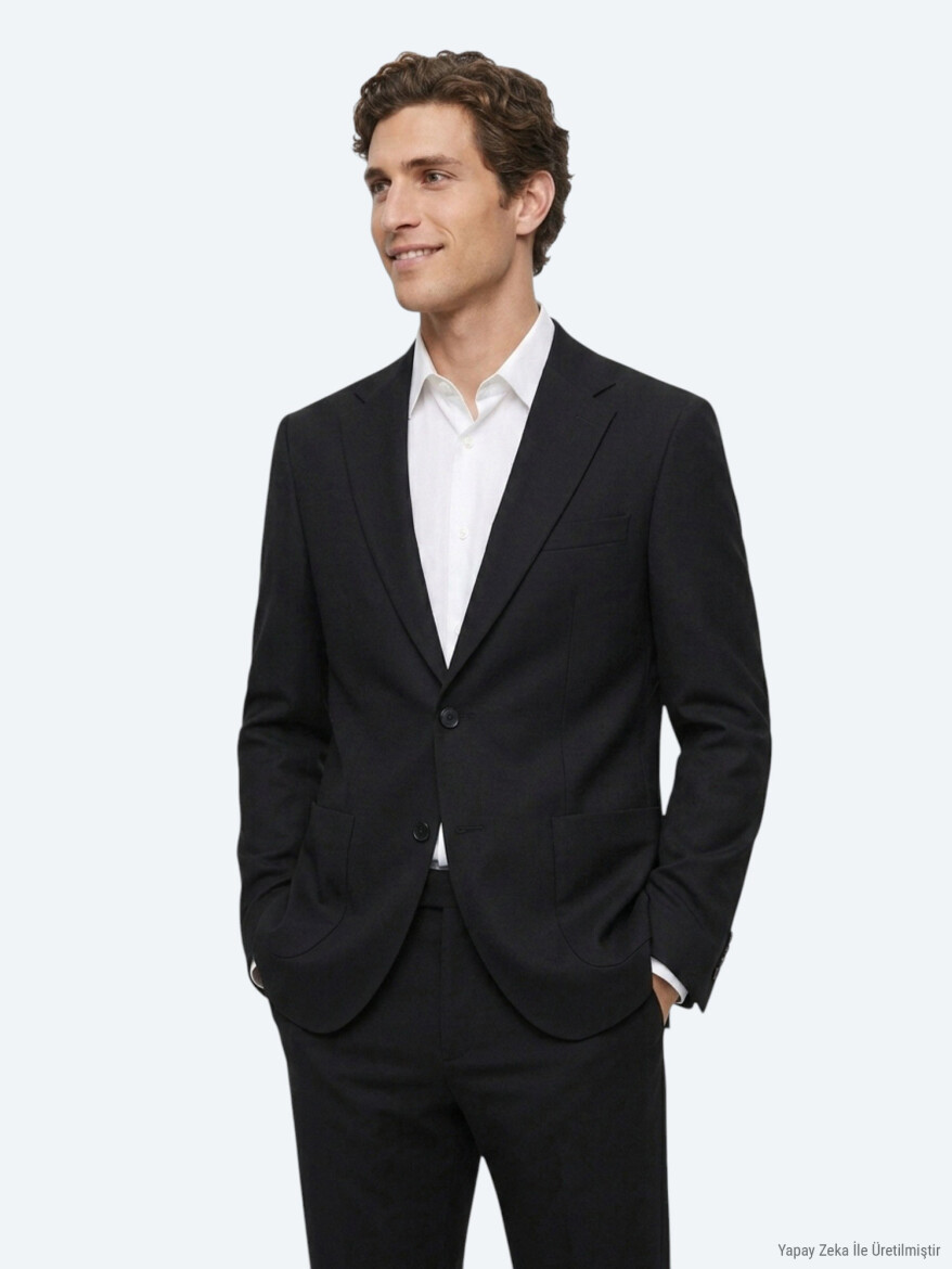 Siyah Çizgili Modern Fit Pamuk Karışımlı Örme Takım Elbise 