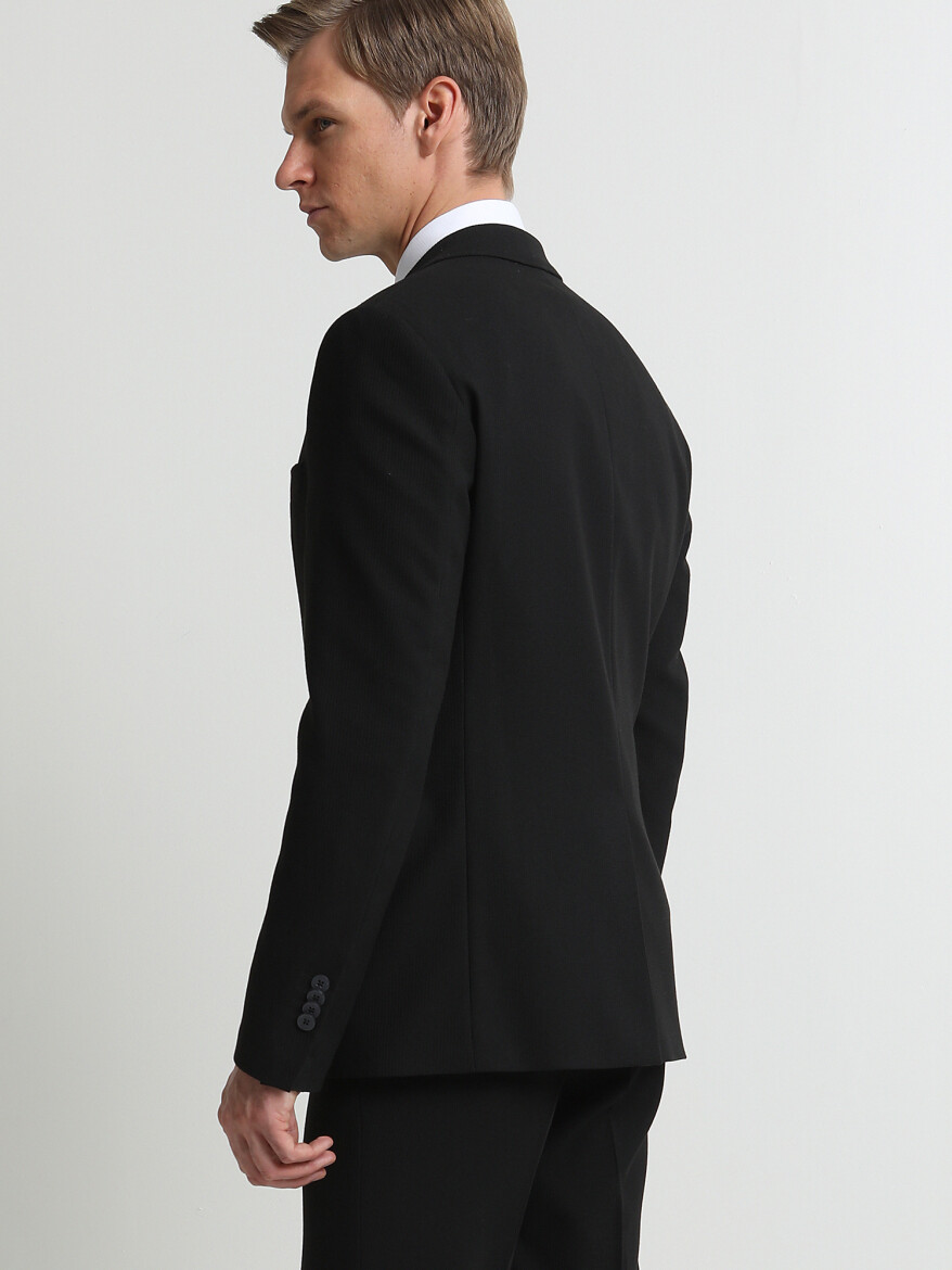 Siyah Çizgili Modern Fit Takım Elbise - 4