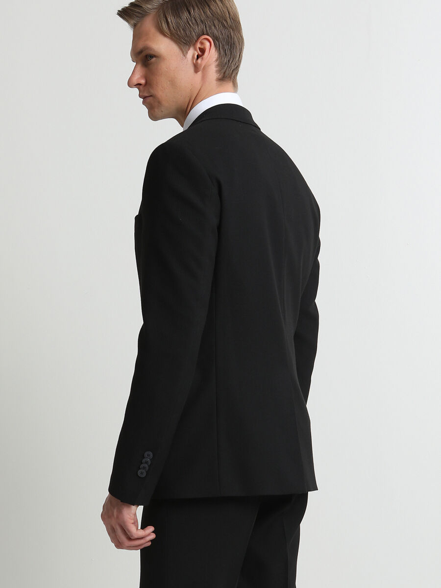 Siyah Çizgili Modern Fit Takım Elbise - 4