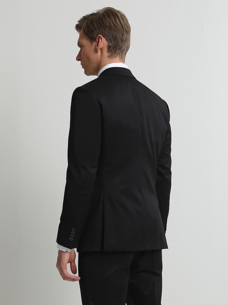 Siyah Çizgili Modern Fit Takım Elbise - 3