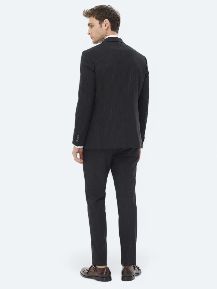 Siyah Çizgili Modern Fit Takım Elbise - 9