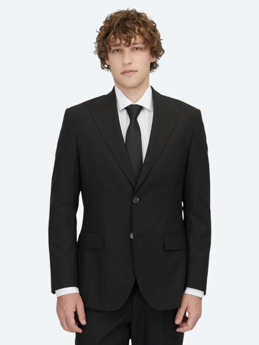 Siyah Çizgili Modern Fit Takım Elbise - 1