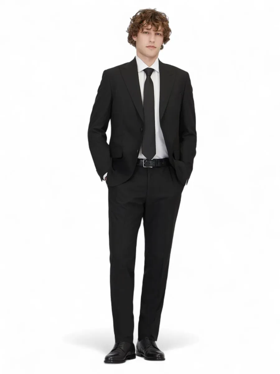 Siyah Çizgili Modern Fit Takım Elbise - 2