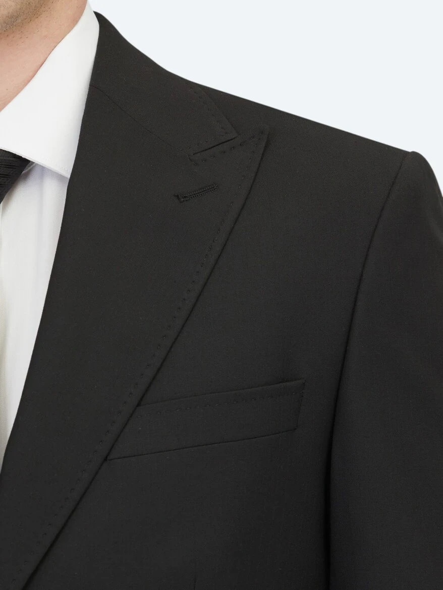 Siyah Çizgili Modern Fit Takım Elbise - 4