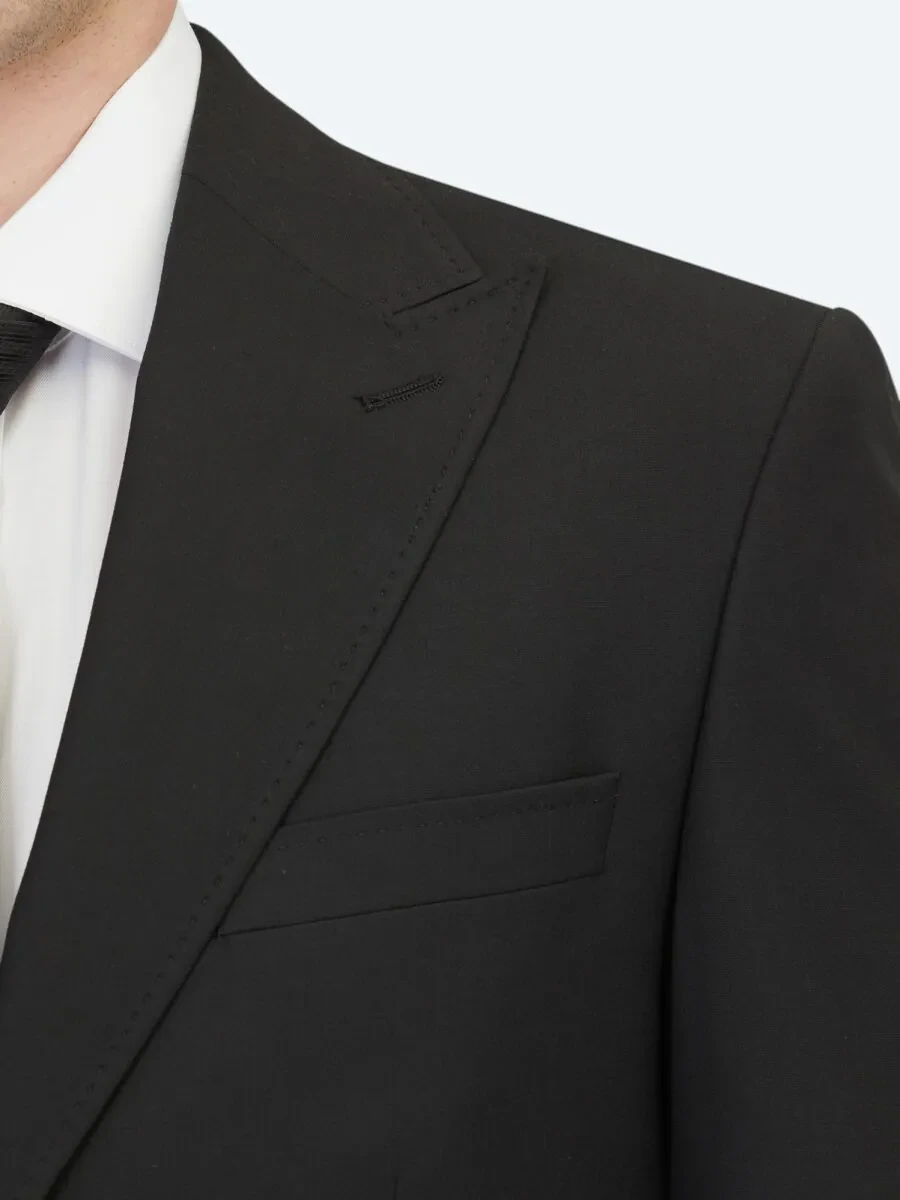Siyah Çizgili Modern Fit Takım Elbise - 4