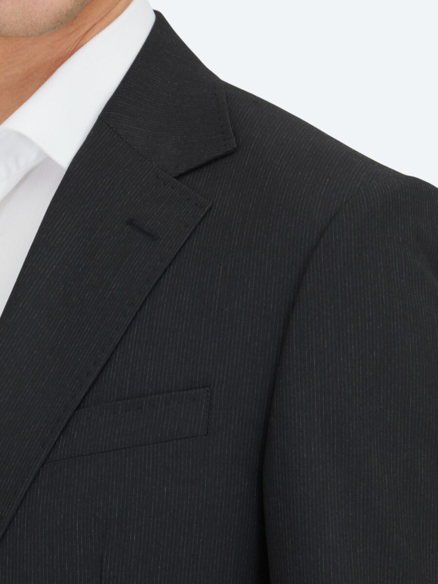 Siyah Çizgili Modern Fit Takım Elbise - 4