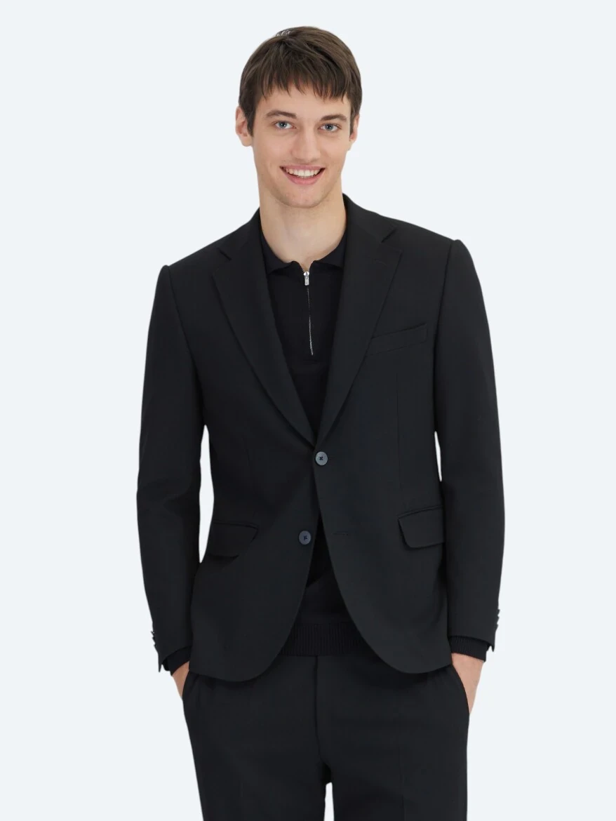 Siyah Çizgili Modern Fit Takım Elbise - 1