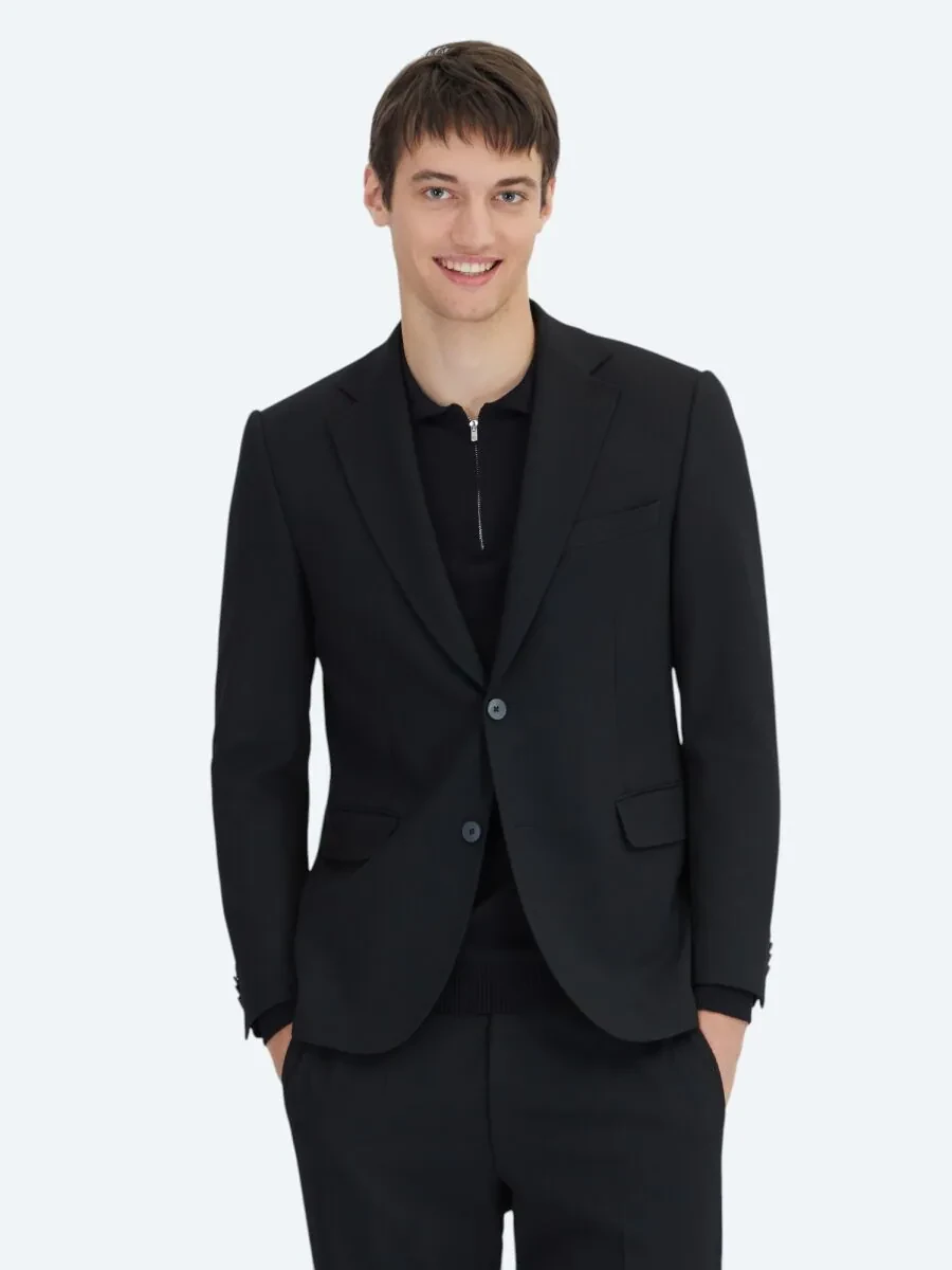 Siyah Çizgili Modern Fit Takım Elbise - 1