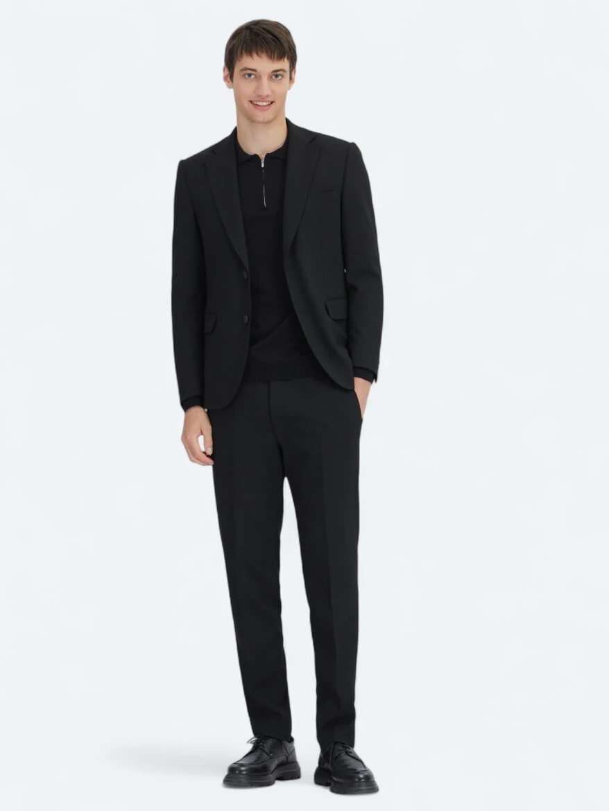 Siyah Çizgili Modern Fit Takım Elbise - 2