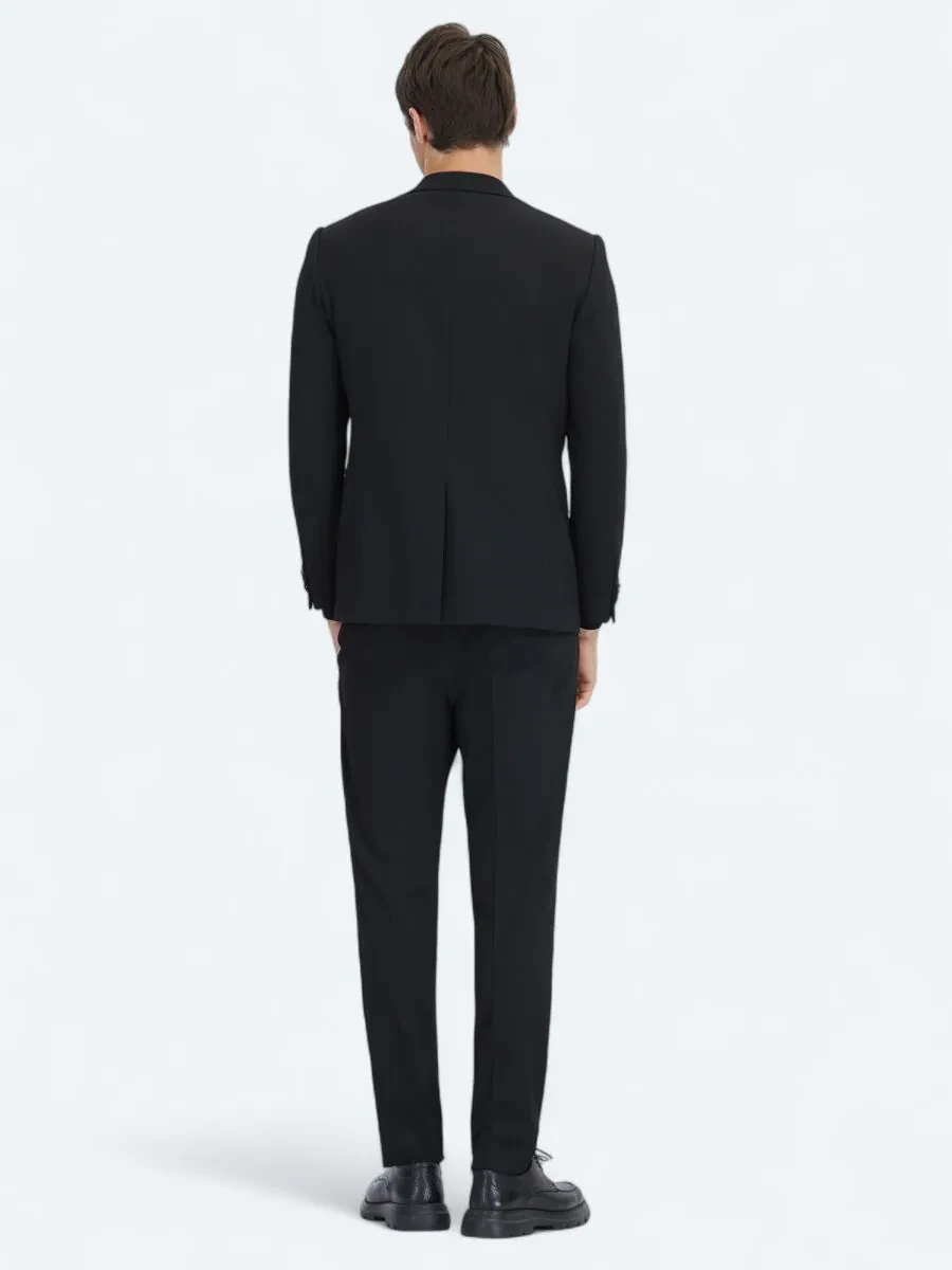 Siyah Çizgili Modern Fit Takım Elbise - 5