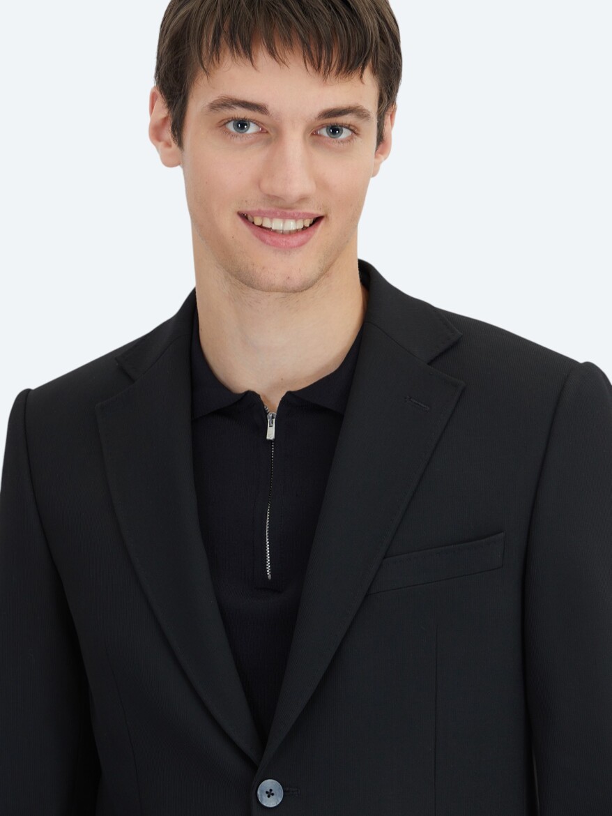 Siyah Çizgili Modern Fit Takım Elbise - 3