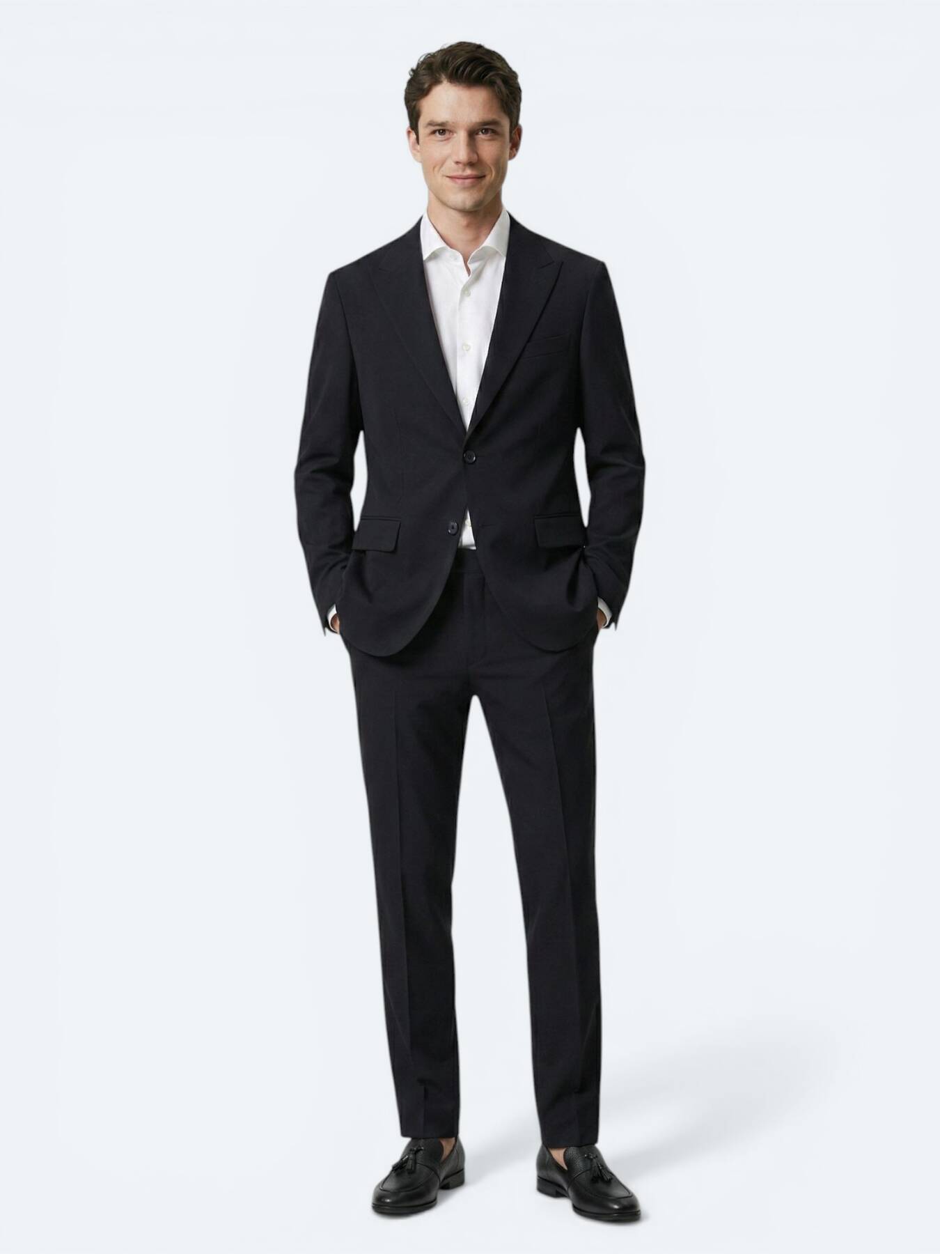 Siyah Çizgili Modern Fit Takım Elbise