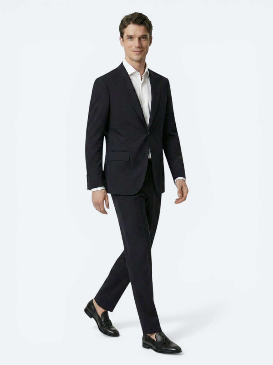 Siyah Çizgili Modern Fit Takım Elbise - KİP