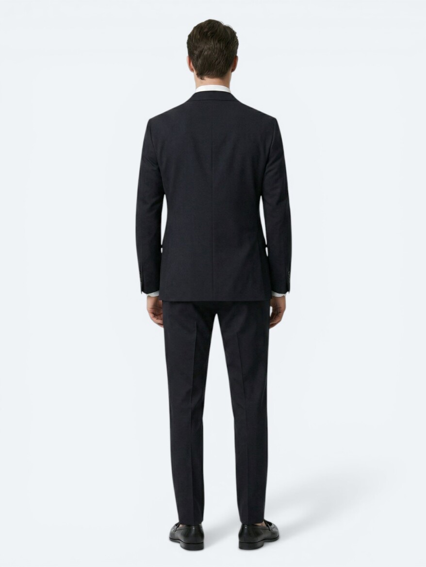 Siyah Çizgili Modern Fit Takım Elbise - 4