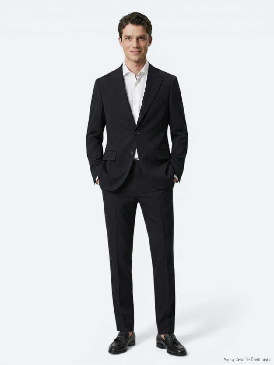 Siyah Çizgili Modern Fit Takım Elbise - 1