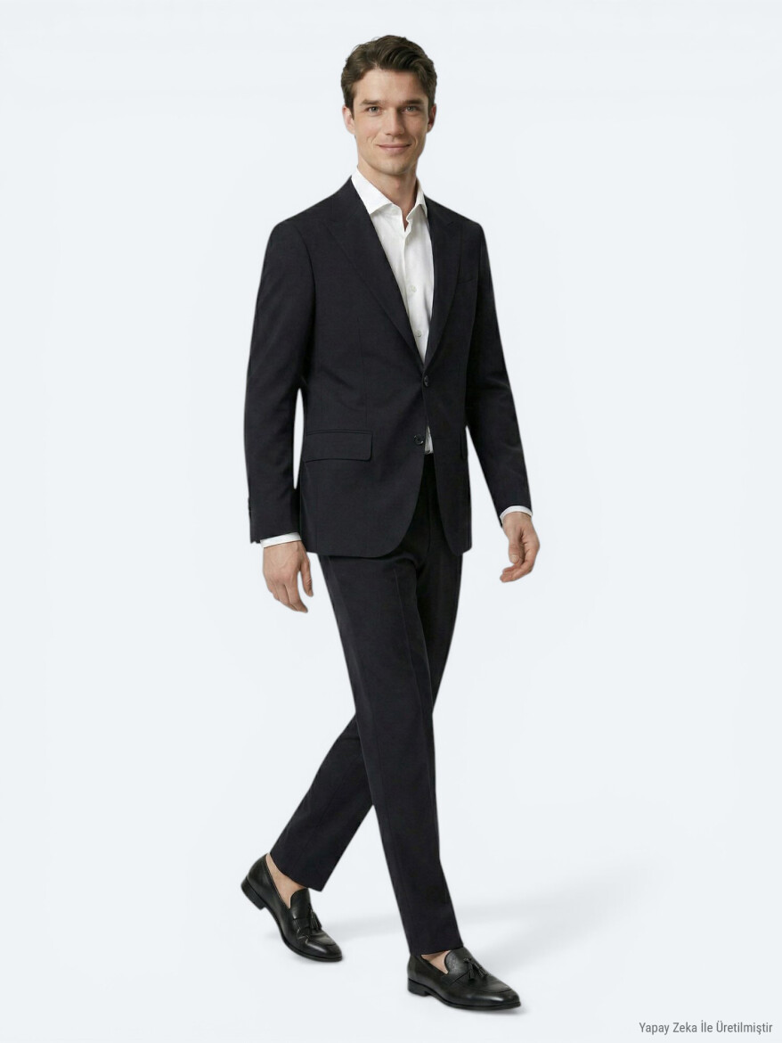 Siyah Çizgili Modern Fit Takım Elbise - KİP