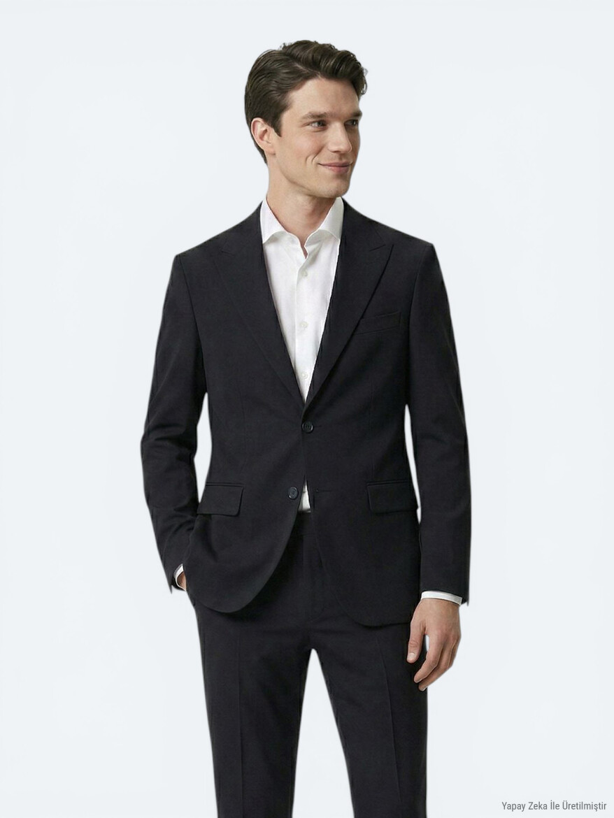 Siyah Çizgili Modern Fit Takım Elbise - 3