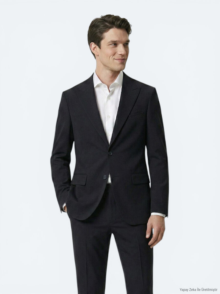 Siyah Çizgili Modern Fit Takım Elbise - 3