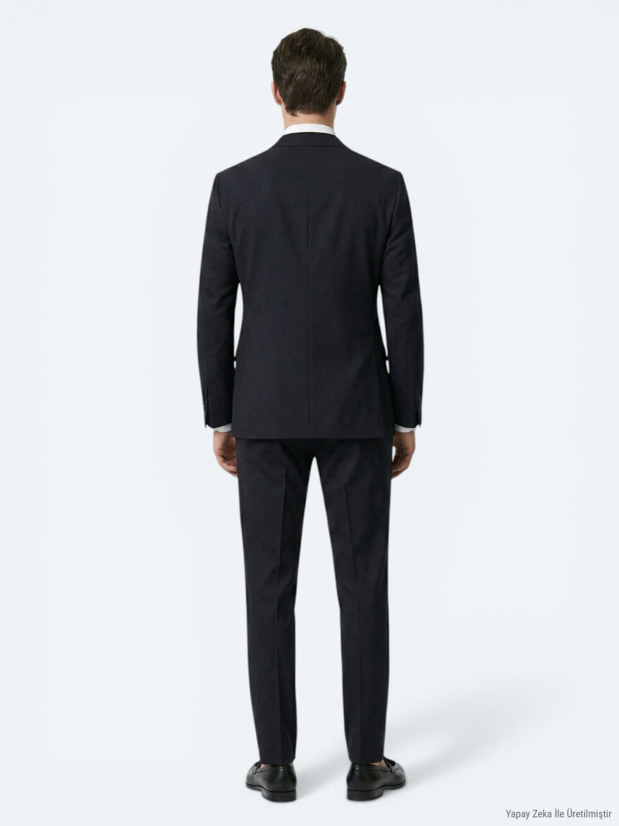 Siyah Çizgili Modern Fit Takım Elbise - 4