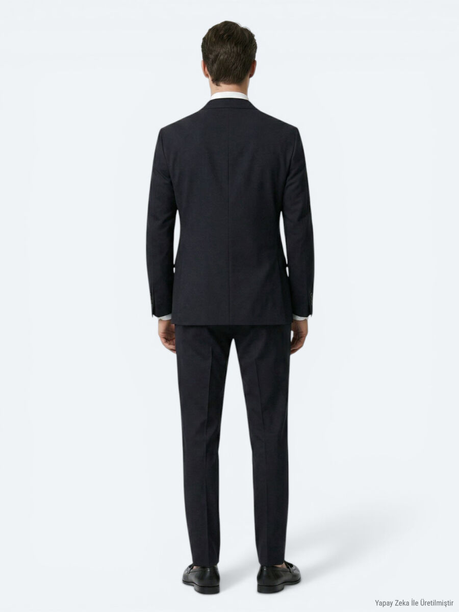 Siyah Çizgili Modern Fit Takım Elbise - 4
