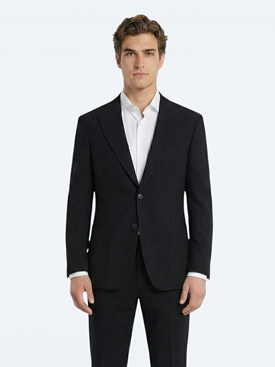 Siyah Çizgili Modern Fit Takım Elbise - 2